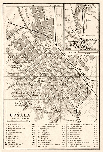 Uppsala (Upsala) city map, 1911