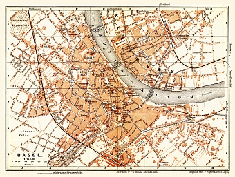 Basel (Bâle, Basle) city map, 1897