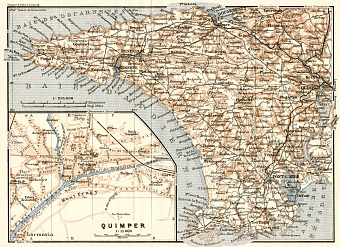 Quimper city map, 1913. Inset: the Western Bretagne