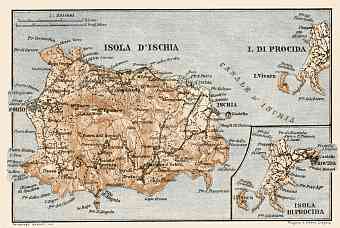 Ischia isle and di Procida isle map, 1929