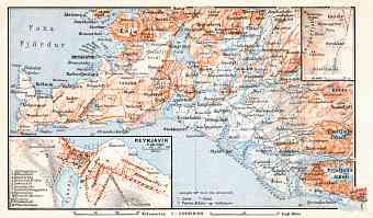 Reykjavik town plan. Environs of Reykjavik (Southwest Iceland) map, 1911