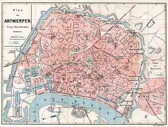 Antwerp (Antwerpen, Anvers) city map, 1908