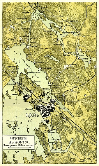 Vyborg (Выборгъ, Viipuri, Wiborg) and nearer environs map, 1889