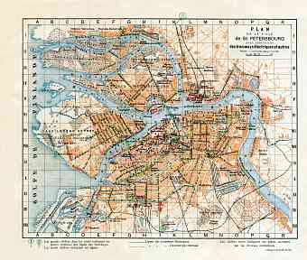 Saint Petersburg (Санктъ-Петербургъ, Sankt-Peterburg) city map, in French, 1914