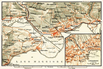 Locarno city map. Locarno environs map, 1908