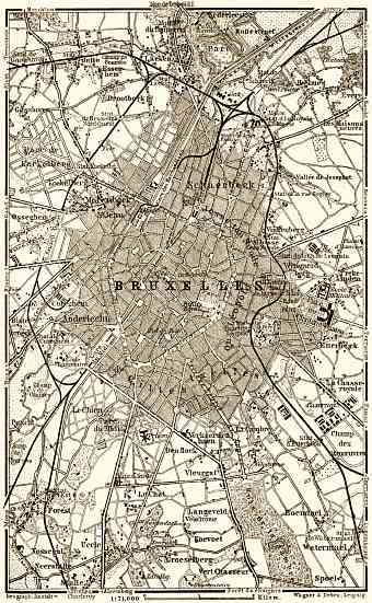 Brussels (Brussel, Bruxelles) and environs map, 1903