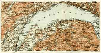 Lake of Geneva (Lac Léman) environs map, 1909