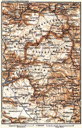 Causses Mountains map, 1885