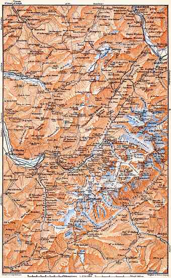 Mont Blanc and Chamonix Valley map, 1900