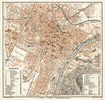 Turin (Torino) city map, 1908