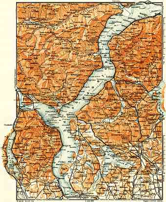 Maggiore Lake and d´Orta Lake nearer environs map, 1908