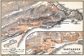 Santander town plan. Environs of Santander map, 1899