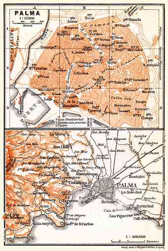 Palma (Palma de Mallorca) city map, 1899. Environs of Palma