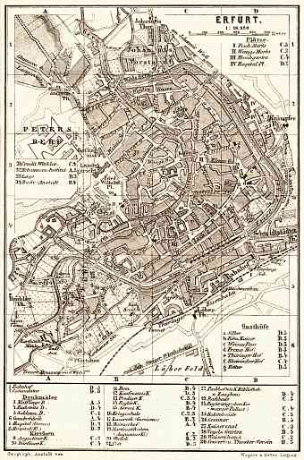 Erfurt city map, 1887