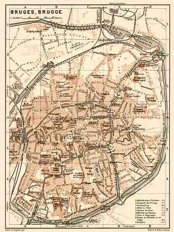 Brügge (Bruges) city map, 1909