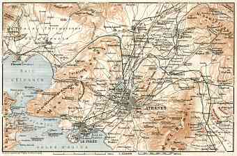 Athens (Αθήνα), map of the nearer environs, 1911