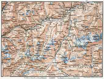 Tavetsch and Medel Rivers Valleys map, 1909