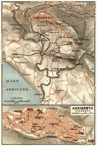 Agrigento (Girgenti) town and environs map, 1929