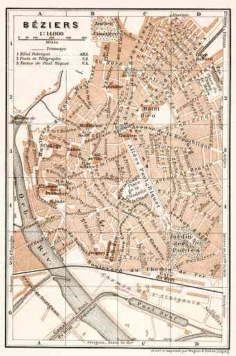 Béziers city map, 1902