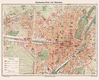 München (Munich) city map, 1910