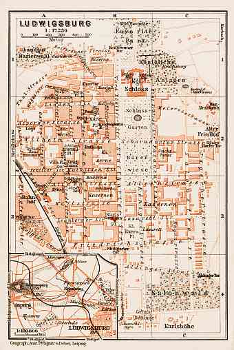 Ludwigsburg city map, 1909