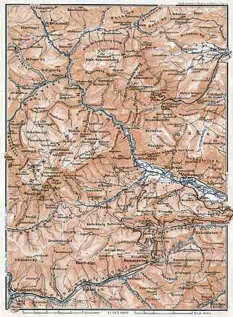 Schneeberg, Raxalpe Mountains and Semmering region map, 1910