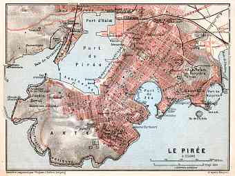 Piraeus (Πειραιάς) city map, 1913