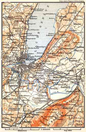 Geneva (Genf, Genève) and environs map, 1897