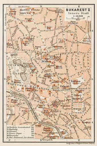 Bucharest (Bucureşti) central part map, 1914