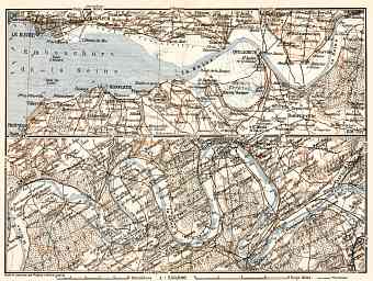 Seine River course map from le Havre to Louviers, 1909