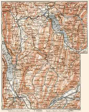 Annecy (Annesy-les-Bauges) environs map, with plan of Chambéry, 1902