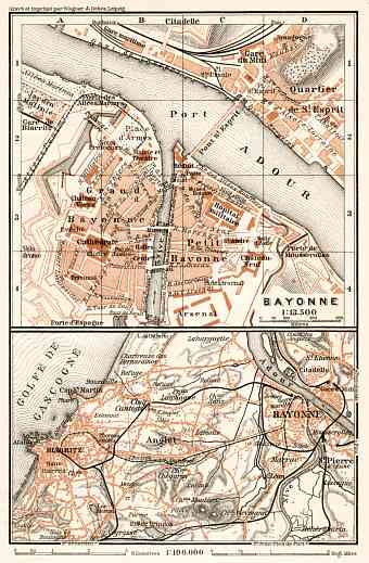 Bayonne, city map. Map of nearer environs of Bayonne, 1902