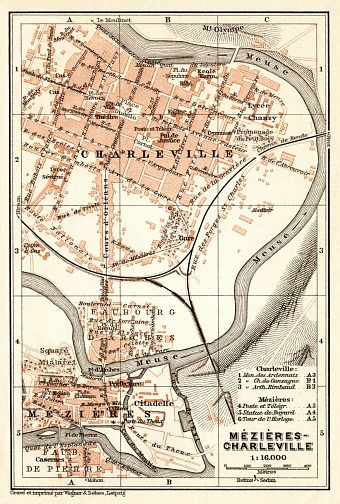 Charleville-Mézières (Mézières-Charleville) city map, 1909