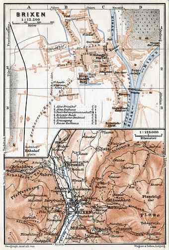 Brixen (Bressanone) city map, 1910. Map of the environs of Brixen