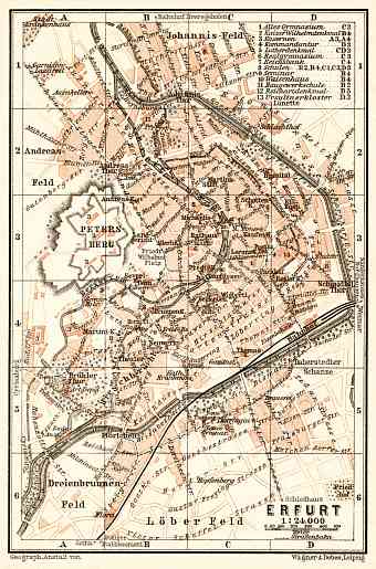 Erfurt city map, 1906