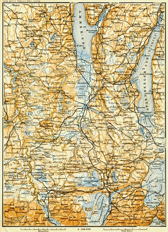 Starnberg Lake and Ammer Lake map, 1906