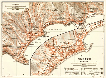 Menton town plan with map of the environs of Menton, 1913