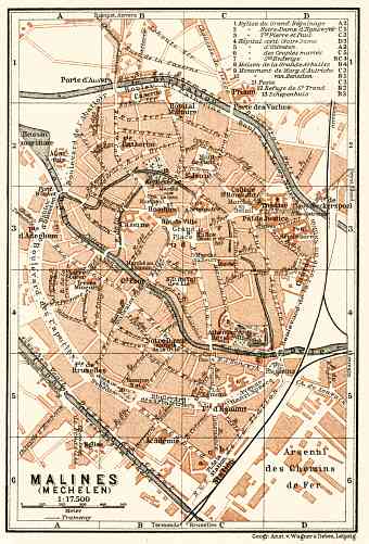 Malines (Mechelen) city map, 1909