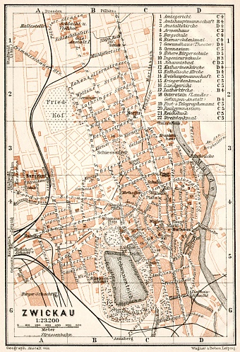 Zwickau city map, 1911