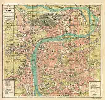 Prague (Prag, Praha) city map, 1913