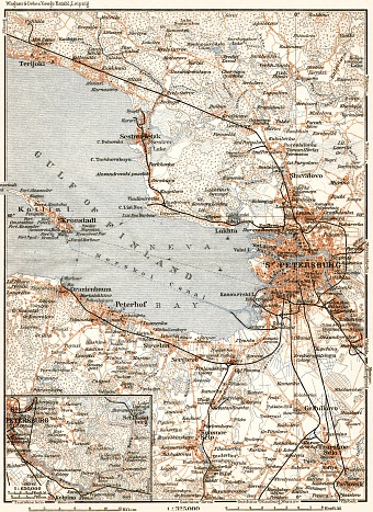 Saint Petersburg environs map (Окрестности Санктъ-Петербурга), 1914