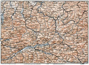 Styrian-Austrian Alps from Aussee to Hochschwab region map, 1910