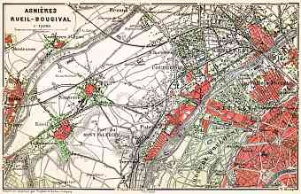 Asnières (Asnières-sur-Seine), Rueil (Rueil-Malmaison) and Bougival map, 1910