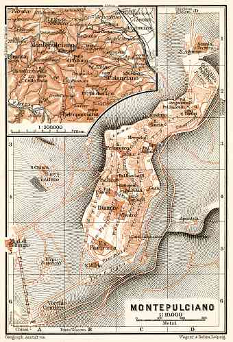 Montepulziano town plan. Environs of Montepulziano map, 1909