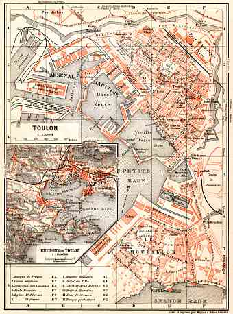 Toulon town plan. Map of the environs of Toulon, 1913