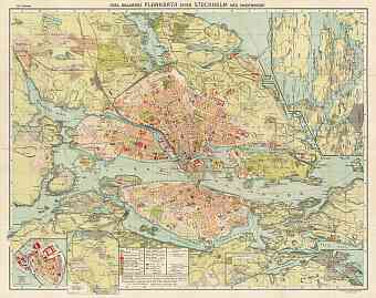 Stockholm city and environs map, 1913