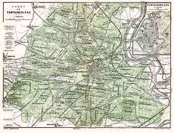 Forest of Fontainebleau (Forêt de Fontainebleau) and Town of Fontainebleau map, 1910