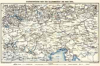 Railway map of Tyrol (Tirol) and Salzkammergut, 1911