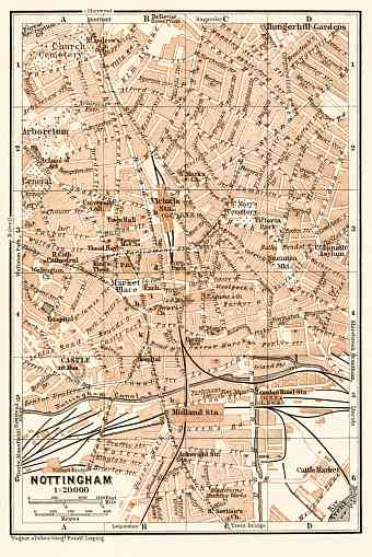 Nottingham city map, 1906