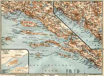 Dalmatian coast from Marina (Bossoglina) to Bari (Antivari) district map. Traù (Trogir) town plan, 1929